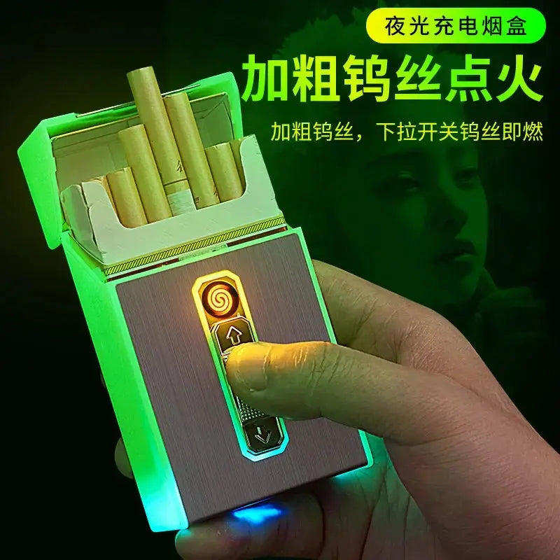 Waterproof Luminous Cigarette Case with Cigarette Lighter, Multifunctional Case, Coarse Smoke, Can Hold 20 - HASHTAG