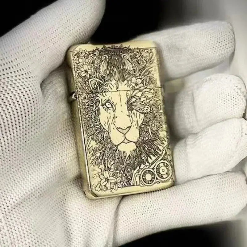 Exquisite Brass Kerosene Lighter Slim Windproof Vintage Grinding Wheel Ignition Lighter Cigarette Accessories Men&