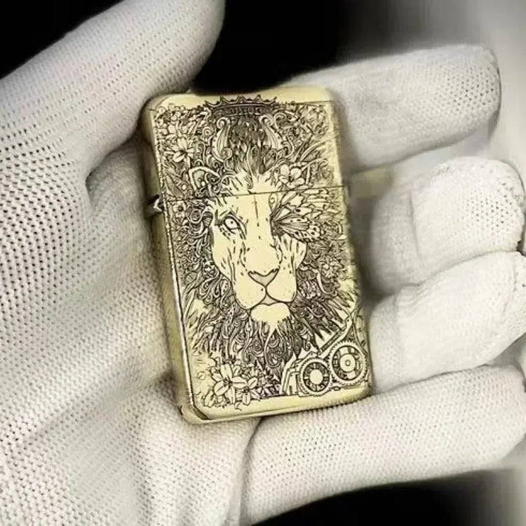 Exquisite Brass Kerosene Lighter Slim Windproof Vintage Grinding Wheel Ignition Lighter Cigarette Accessories Men&