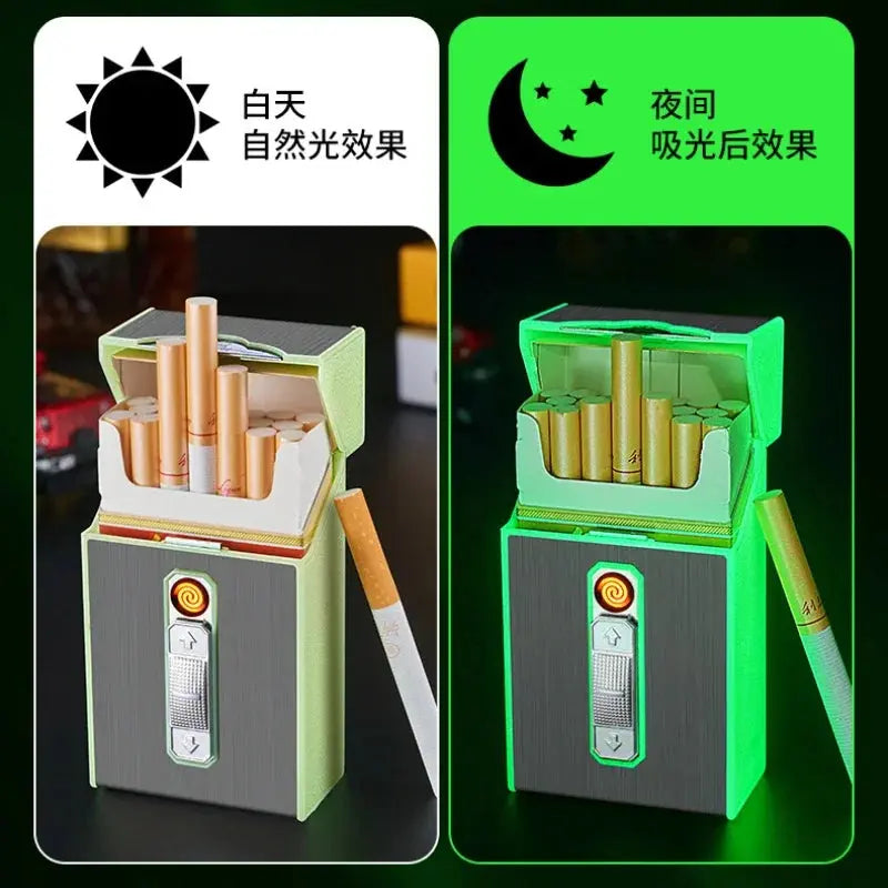 Waterproof Luminous Cigarette Case with Cigarette Lighter, Multifunctional Case, Coarse Smoke, Can Hold 20 - HASHTAG