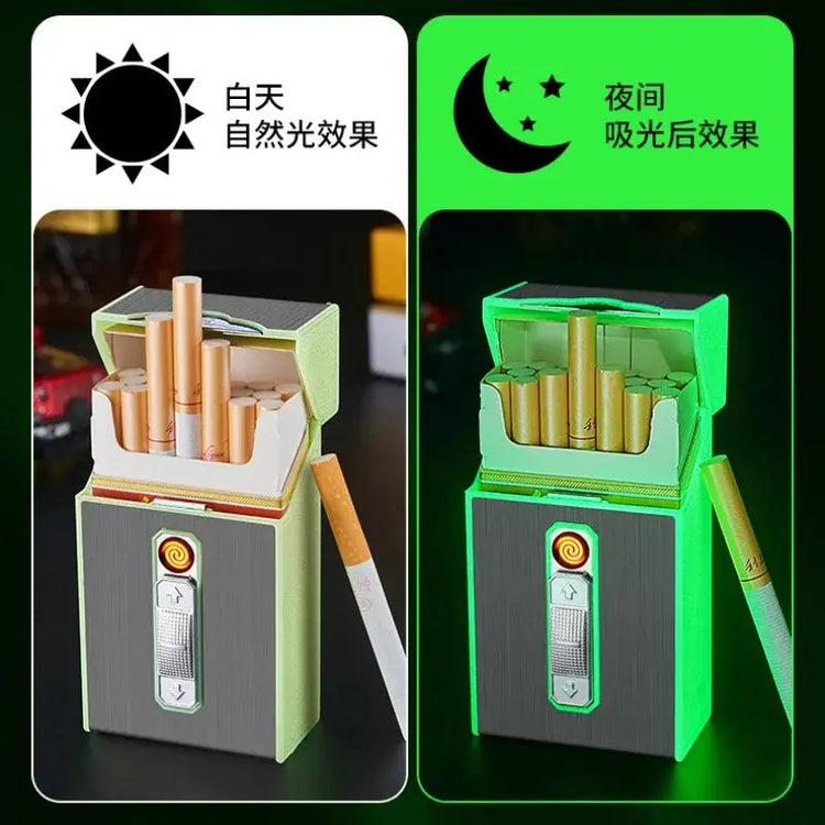 Waterproof Luminous Cigarette Case with Cigarette Lighter, Multifunctional Case, Coarse Smoke, Can Hold 20 - HASHTAG