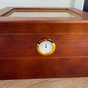 Flip-Top Wooden Cigar Humidor with Hygrometer, Two-Layer Desktop Storage Box, Black Brown Color Options HASHTAG