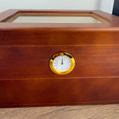Flip-Top Wooden Cigar Humidor with Hygrometer, Two-Layer Desktop Storage Box, Black Brown Color Options HASHTAG