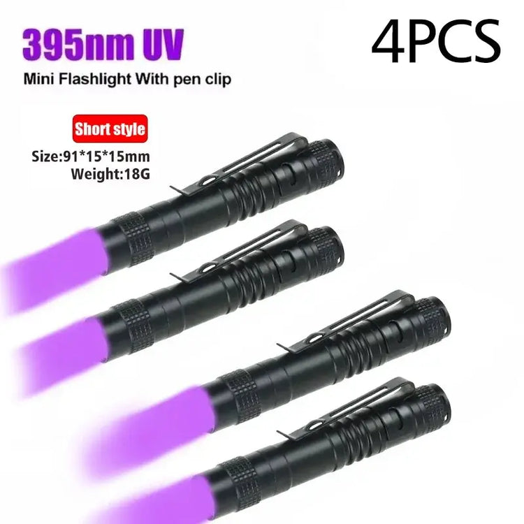UV Flashlight 395nm Ultraviolet Torch With Pen Clip Portable AAA Batteries Used Violet Light Pet Urine Scorpion Detector UV Lamp HASHTAG