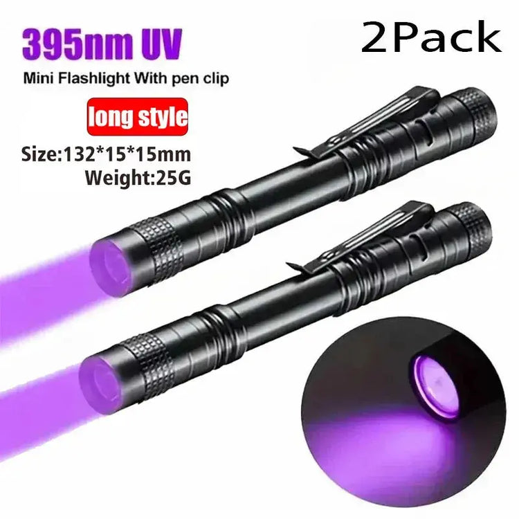 UV Flashlight 395nm Ultraviolet Torch With Pen Clip Portable AAA Batteries Used Violet Light Pet Urine Scorpion Detector UV Lamp HASHTAG