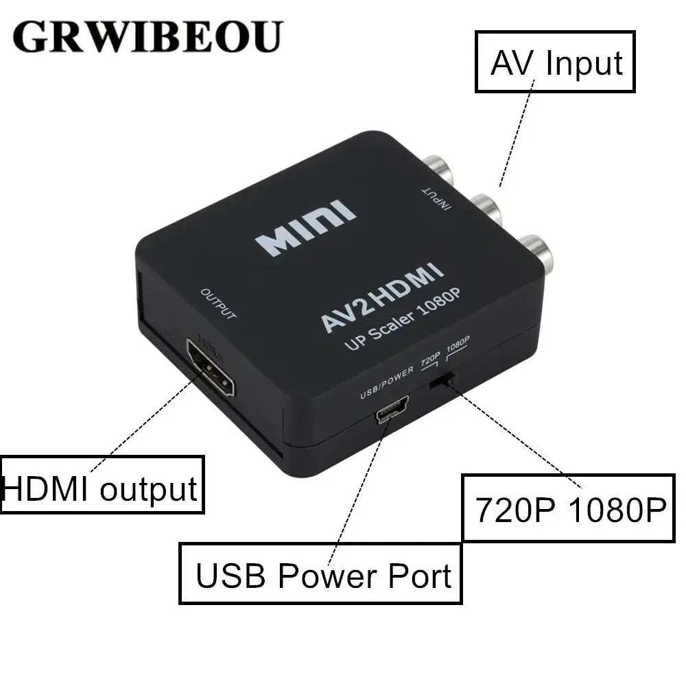 Grwibeou RCA AV to HDMI Converter High Quality HD 1080P AV 2 HDMI Adapter For TV X box PS4 PC DVD Projector AV To HDMI Converter - HASHTAG