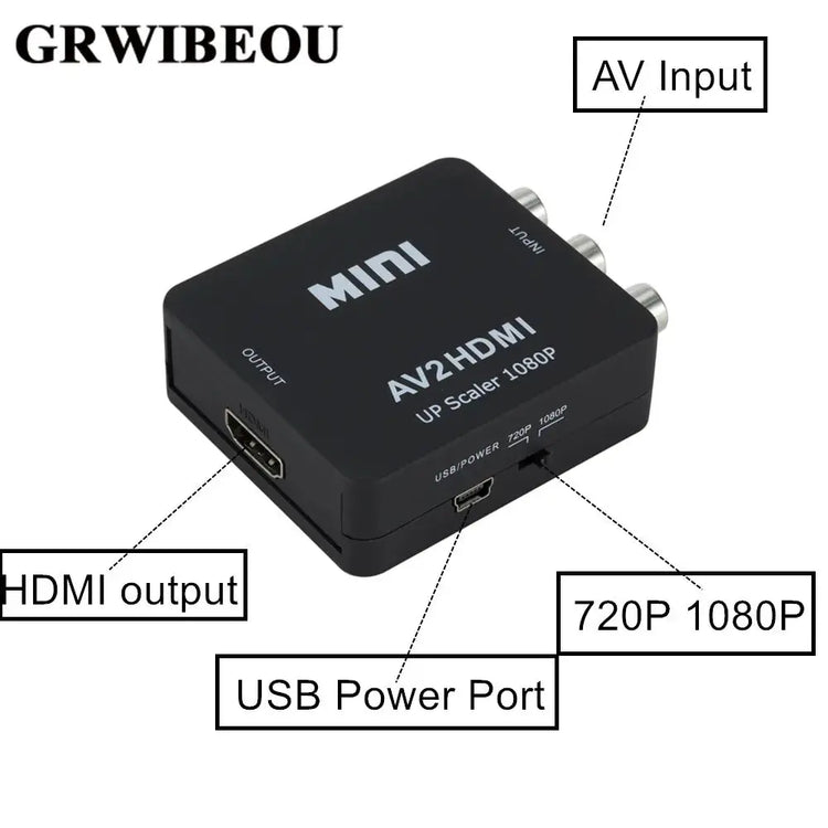 Grwibeou RCA AV to HDMI Converter High Quality HD 1080P AV 2 HDMI Adapter For TV X box PS4 PC DVD Projector AV To HDMI Converter - HASHTAG