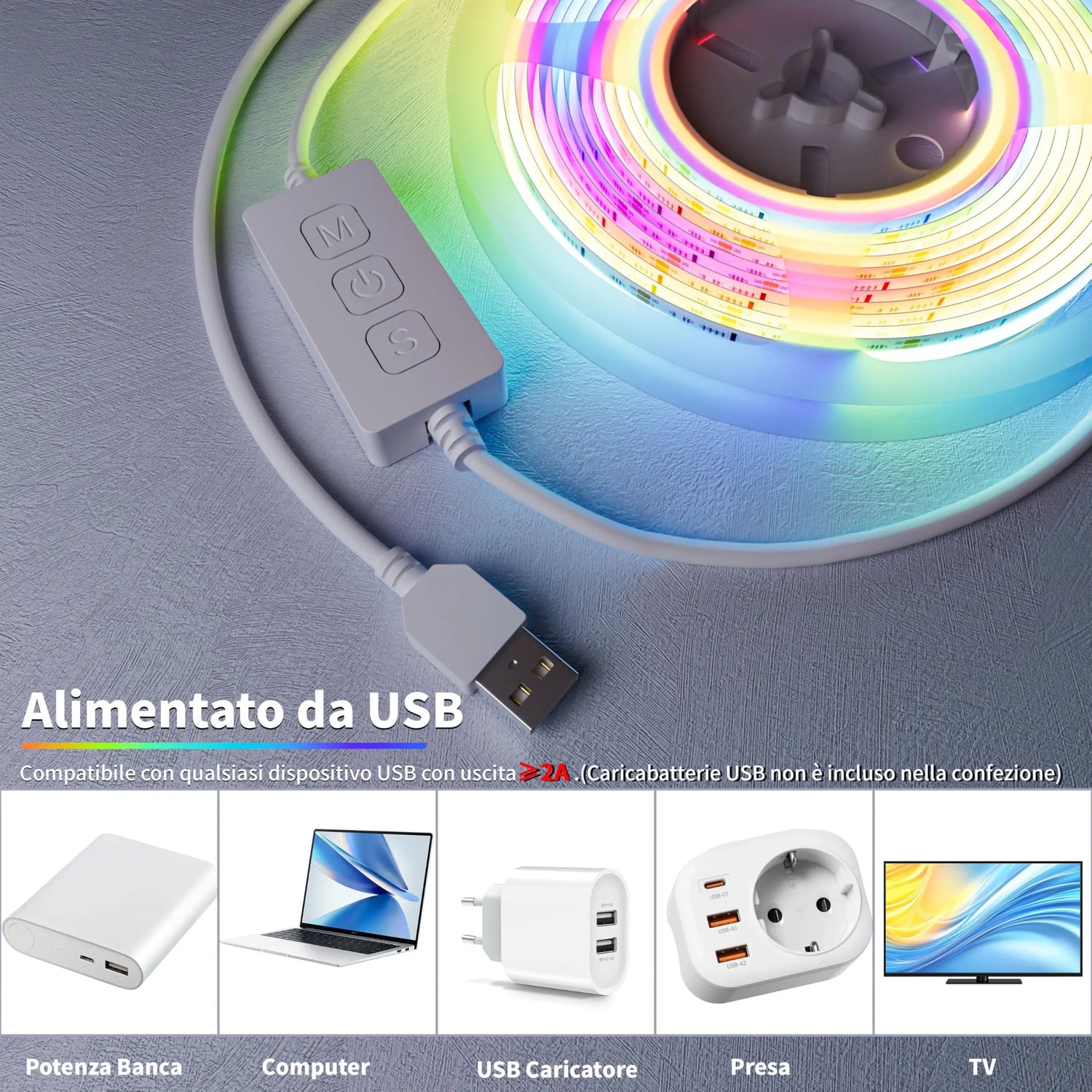 Striscia LED COB USB RGB 5 V 1M con BT - My Hashtag Shop