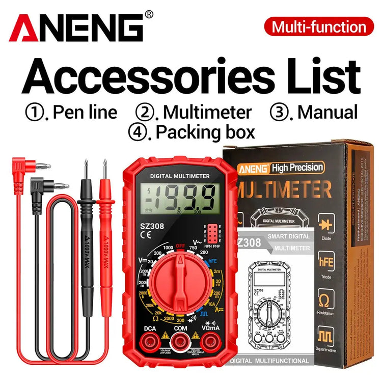 ANENG SZ308 Digital Multimeter   AC/DC Current Meter Voltage Resistance Meter Electrician LCD Backlight Ohm Square Wave Test - HASHTAG