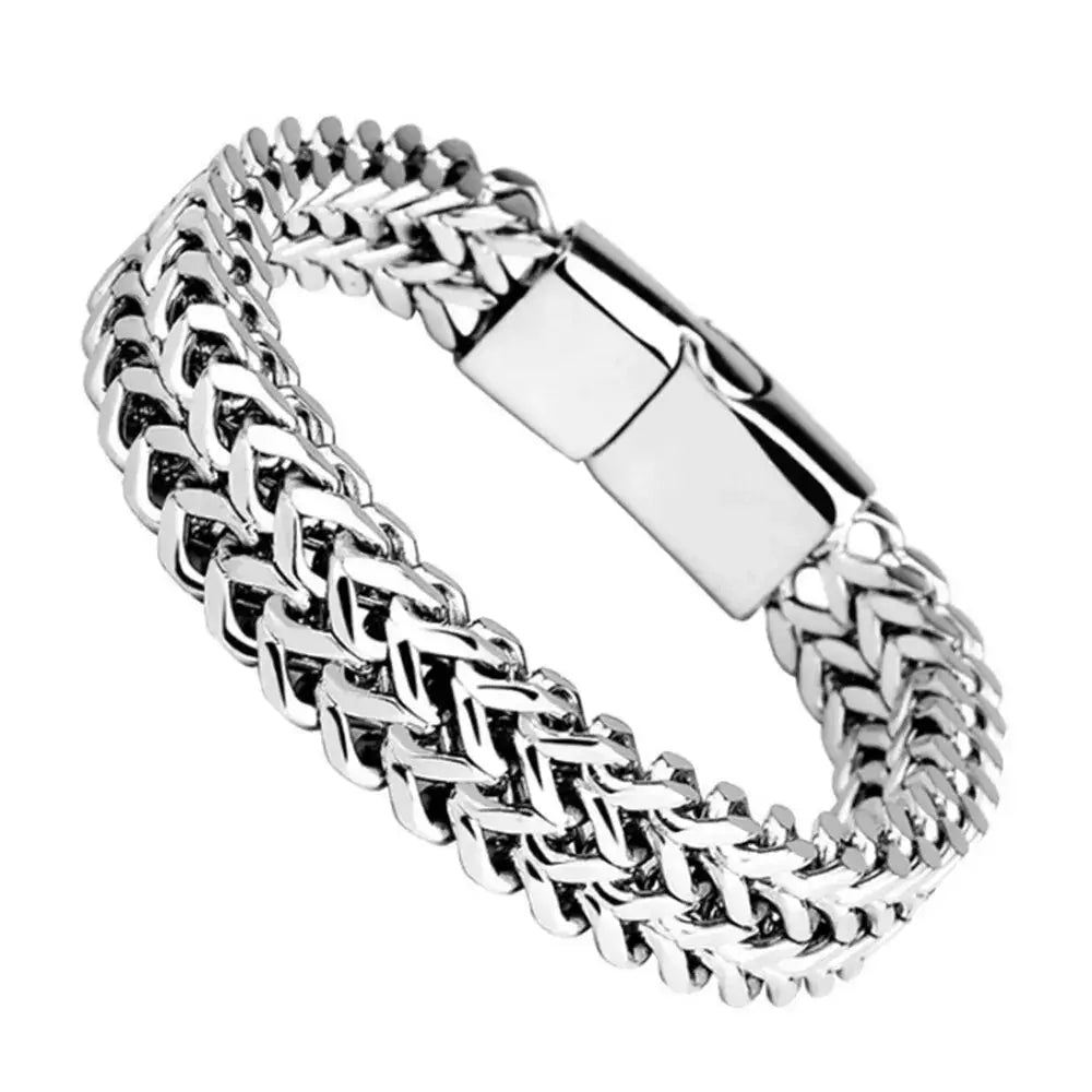 Stainless Steel Braided Double Row Front and Rear Fish Scale Alloy Magnetic Buckle Bracelet with Keel Jewelry New Model HASHTAG
