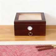 Cigar Humidor Solid Wood Combination Lock, Glass Top Cedar Storage Box Holds 35 Cigars, Humidifier Hygrometer Accessory Drawer HASHTAG