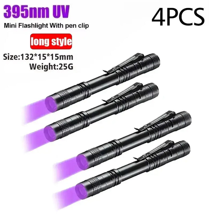 UV Flashlight 395nm Ultraviolet Torch With Pen Clip Portable AAA Batteries Used Violet Light Pet Urine Scorpion Detector UV Lamp HASHTAG