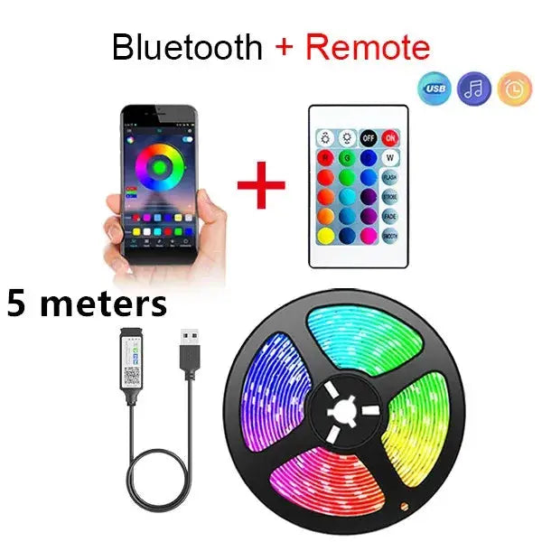 Bluetooth LED Strip Lights Smart SMD 5050 APP Remote Control Flexible Ribbon Diode Lamp Tape TV Backlights Game Room Home Decor - HASHTAG