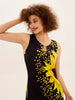 Sunflower Print Keyhole Dress, Casual Crew Neck Sleeveless Maxi Dress With Pocket, Women's Clothing For Elegant Dressing HASHTAG