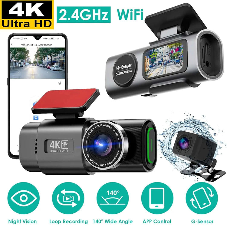 1Pc 4K 1080P Car Dash Cam 2.4GHz WiFi Car Camera Mini Driving Recorder With 140 Degree Wide Angle APP Control Night Vision G-sensor Loop Recording