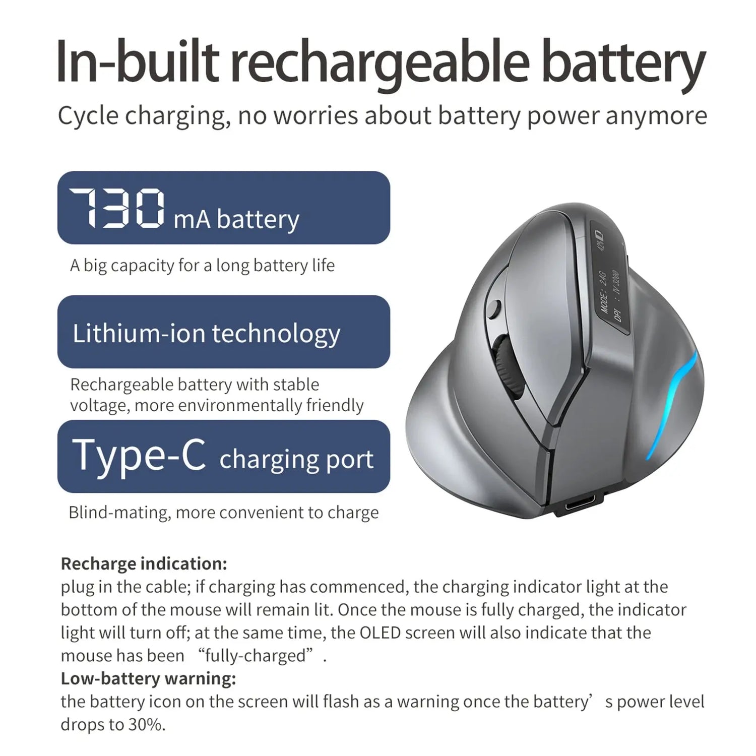 ZELOTES F-26C Mouse Rechargeable display dual-mode wireless mouse with silent 2.4GHz BT gray mouse - My Hashtag Shop