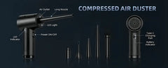 Rechargeable Cordless Air Duster - Powerful Electric Compressed Air Blower for Deep Cleaning of Computer Keyboards, Cameras, Cars, and Home Offices - Portable, Lightweight, and Easy to Use with LED Light and Extendable Nozzle HASHTAG