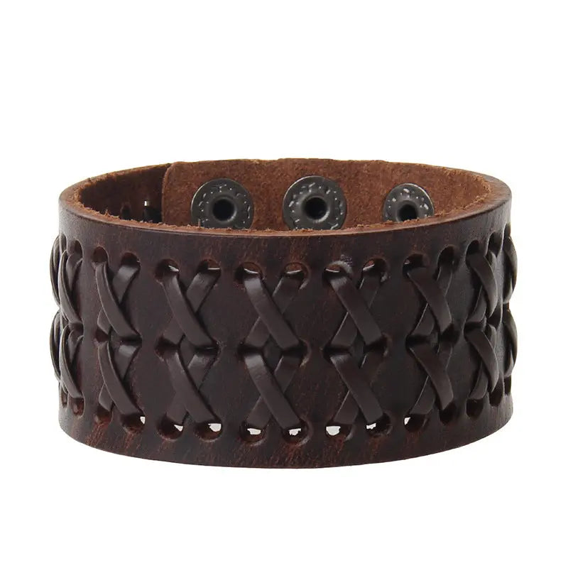 Retro Wide Leather Hand-strung Bracelet For Men And Women HASHTAG