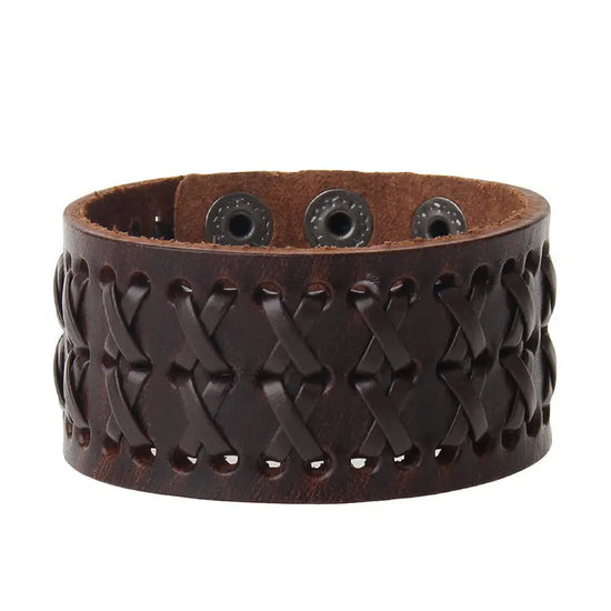 Retro Wide Leather Hand-strung Bracelet For Men And Women HASHTAG
