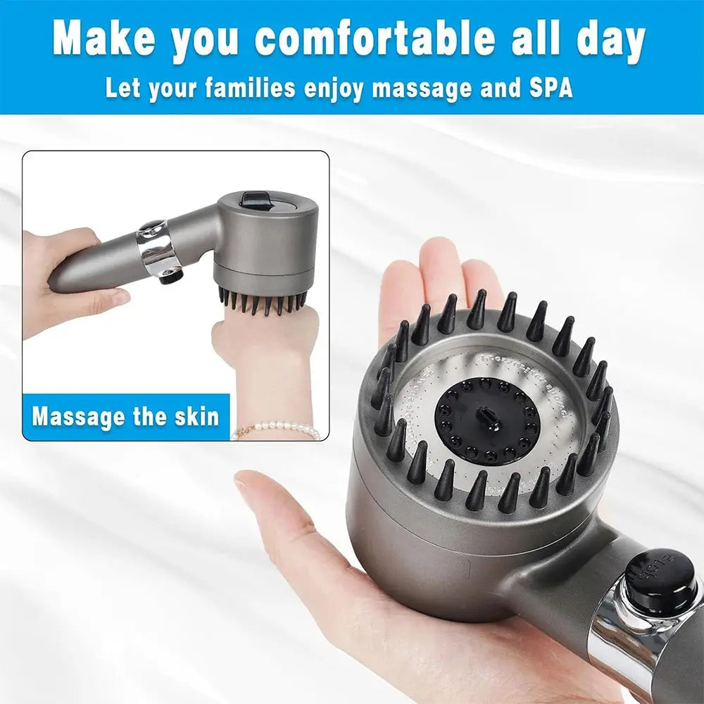 3 Modes Handheld Shower Head with Massage Brush Cotton Filters One-click Stop Water Saving High Pressure Showerhead for Bathroom - HASHTAG