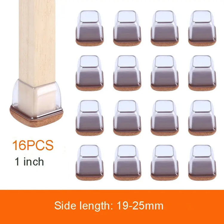 16PCS Transparent Table Chair Leg Protectors Caps Round Square for Furniture Foot Legs Cover Floor Protector with Felt Bottom - HASHTAG
