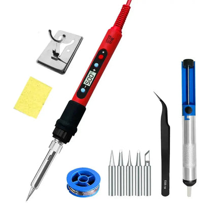 80W Soldering iron kit adjustable temperature LCD solder welding tools Ceramic heater soldering tips Tweezers soldering wire - HASHTAG