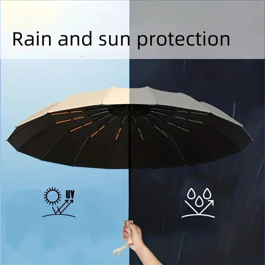 12 Bone Black Glue Fully Automatic Umbrella With Thick And Durable Keel Three Fold Umbrella UV Resistant Folding Umbrella - HASHTAG
