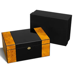 Spanish Cedar Wooden Cigar Humidor, 2-Tier Desktop Cabinet, Constant Humidity Storage for Cigar Collectors HASHTAG