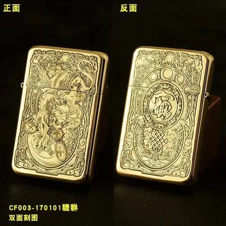 Exquisite Brass Kerosene Lighter Slim Windproof Vintage Grinding Wheel Ignition Lighter Cigarette Accessories Men&