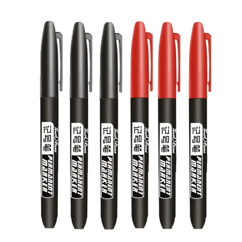 6 PCS Permanent Marker Pen Manga Drawing Markers Black Blue Red Waterproof Ink Sketch Pens Stationery Art School Supplies - HASHTAG