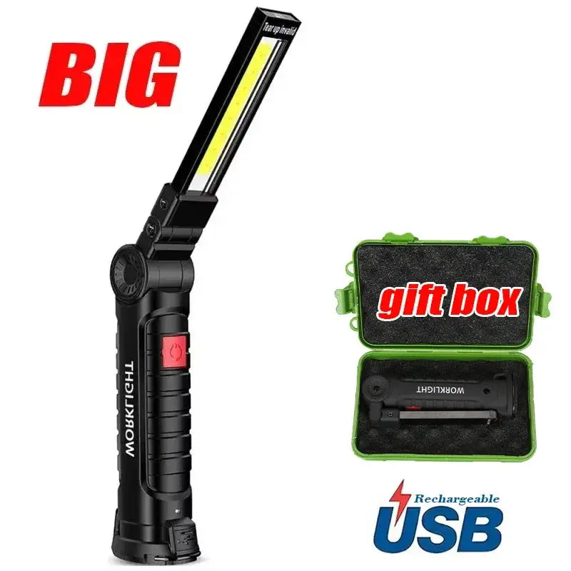 COB LED Work Light Dimmable USB Rechargeable LED Flashlight Inspection Lamp With Magnetic Hook Power Bank 18650 Battery Torch HASHTAG