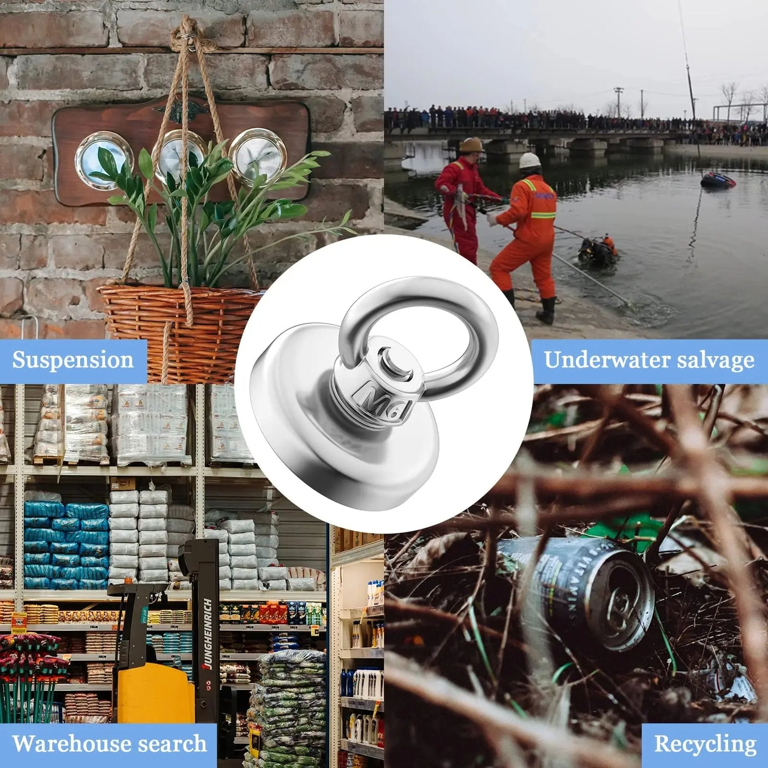 Super Strong Neodymium Fishing Magnets Heavy Duty imanes Magnet with Countersunk Hole Eyebolt for Salvage Magnetic Fishing - HASHTAG