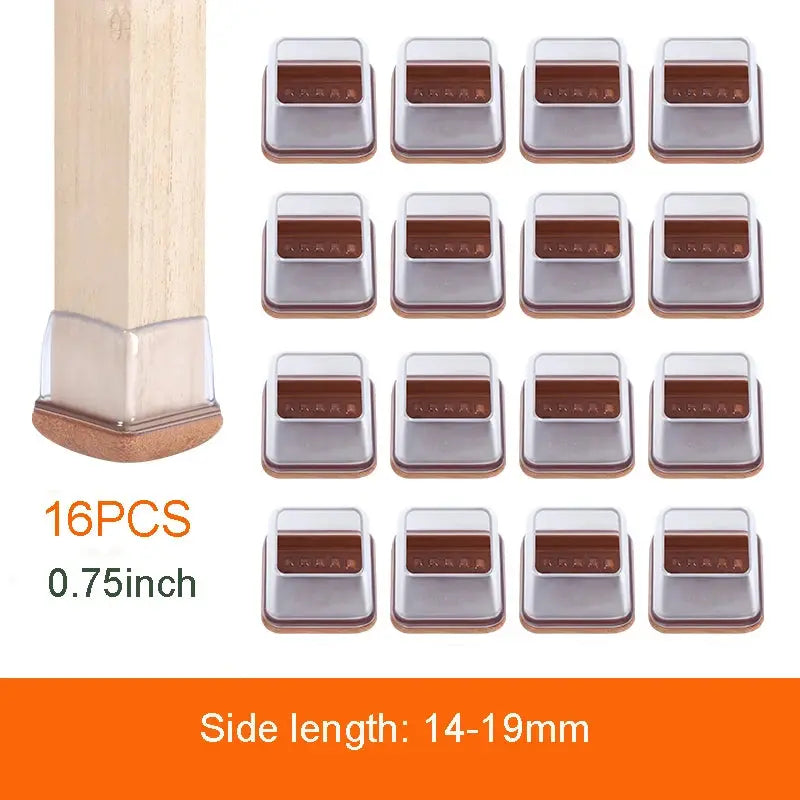 16PCS Transparent Table Chair Leg Protectors Caps Round Square for Furniture Foot Legs Cover Floor Protector with Felt Bottom - HASHTAG