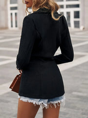 Lapel Double Breasted Blazer, Elegant Long Sleeve Work Office Outerwear With Pockets, Women's Clothing HASHTAG