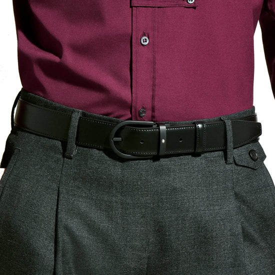 Montblanc cintura 35 mm pelle nera con fibbia a ferro di cavallo 199650 Capodagli 1937