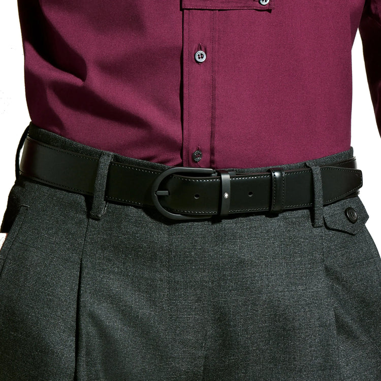 Montblanc cintura 35 mm pelle nera con fibbia a ferro di cavallo 199650 Capodagli 1937