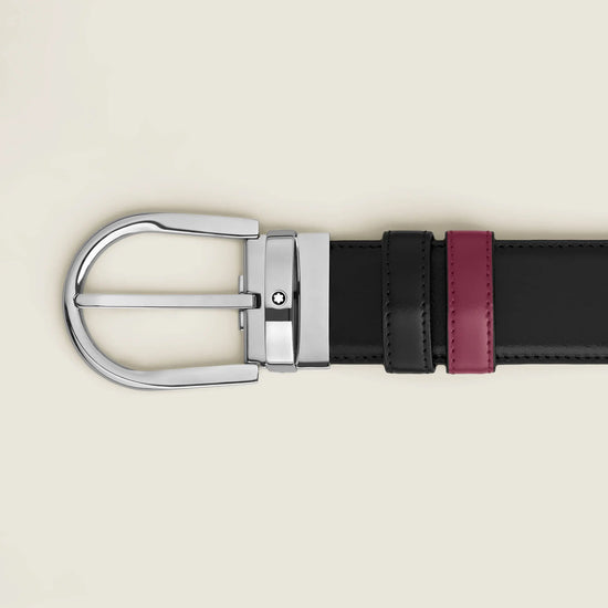 Montblanc cintura reversibile 35 mm pelle nera/cassis con fibbia a ferro di cavallo 199640 Capodagli 1937