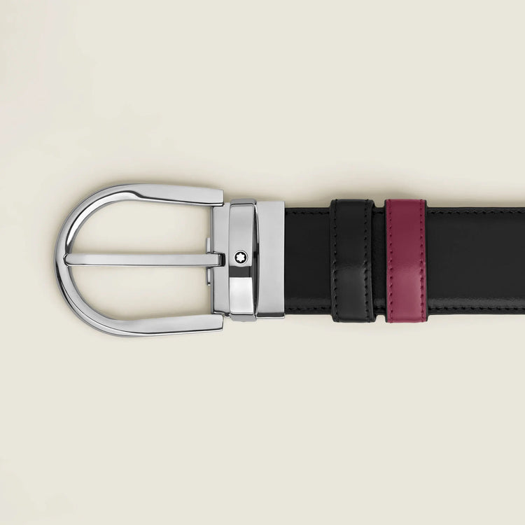 Montblanc cintura reversibile 35 mm pelle nera/cassis con fibbia a ferro di cavallo 199640 Capodagli 1937