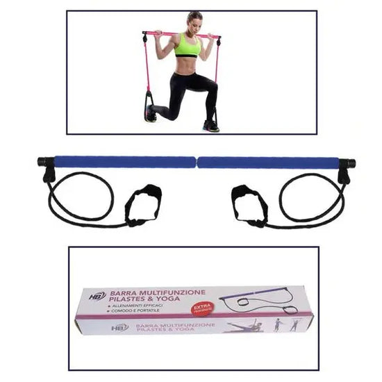 ATTREZZO ELASTICO LONG BARRA RESISTENZA CORDA ESERCIZI BRACCIA PILATES YOGA BLU