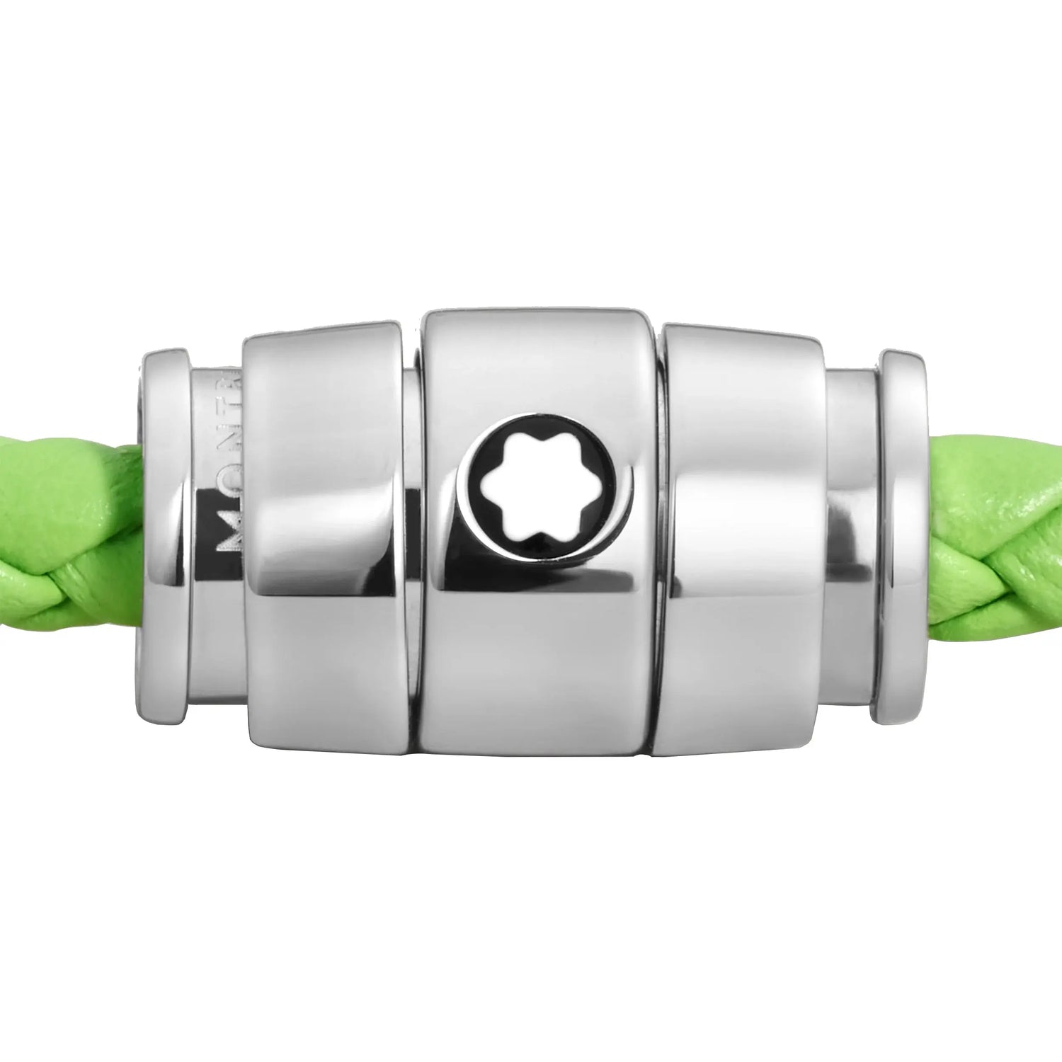 Montblanc bracciale in acciaio a 3 anelli e pelle Meisterstück Lime misura L 13429268 Capodagli 1937