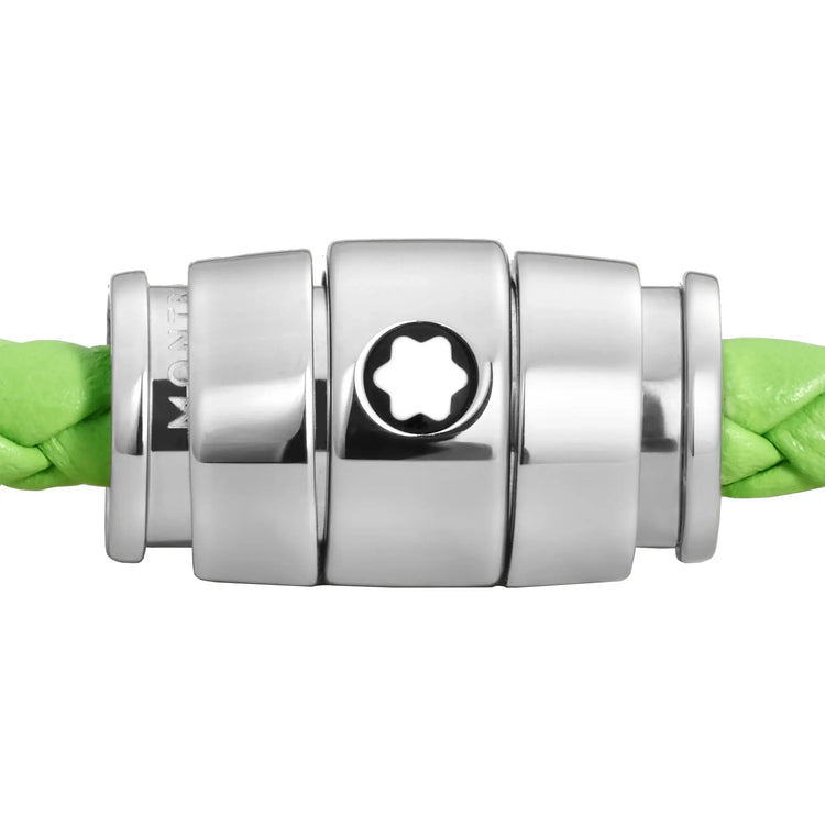 Montblanc bracciale in acciaio a 3 anelli e pelle Meisterstück Lime misura L 13429268 Capodagli 1937