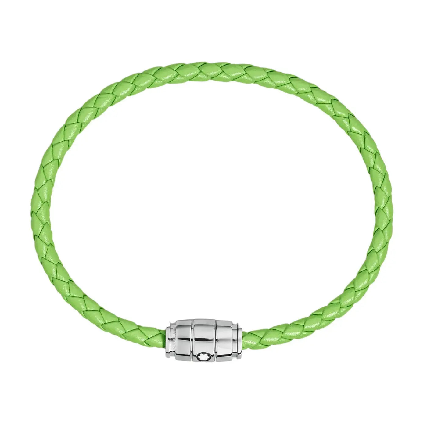 Montblanc bracciale in acciaio a 3 anelli e pelle Meisterstück Lime misura L 13429268 Capodagli 1937