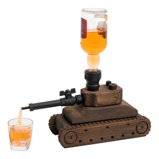Tank Handcrafted Liquor Dispenser - The Wine Savant - Industrial Pipe Mahogany Wood Whiskey Decanter - Bar Accessories For Home Gifts for Him, Veteran&