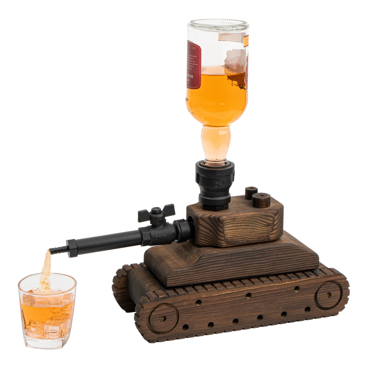 Tank Handcrafted Liquor Dispenser - The Wine Savant - Industrial Pipe Mahogany Wood Whiskey Decanter - Bar Accessories For Home Gifts for Him, Veteran&