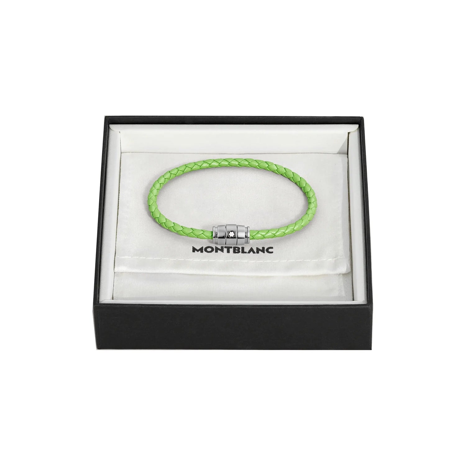 Montblanc bracciale in acciaio a 3 anelli e pelle Meisterstück Lime misura L 13429268 Capodagli 1937