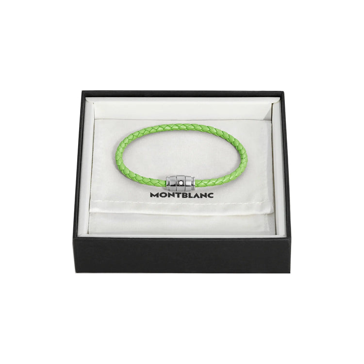 Montblanc bracciale in acciaio a 3 anelli e pelle Meisterstück Lime misura L 13429268 Capodagli 1937