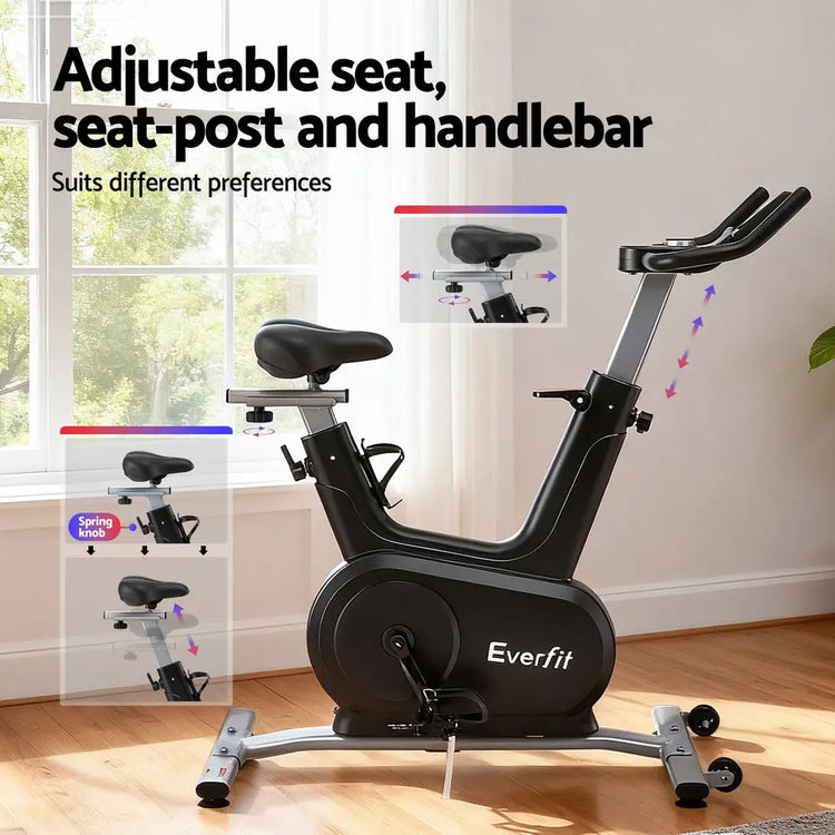 Everfit Exercise Bike Spin Bike Electromagnetic Smart Home Fitness 24-Level Resistance 120kg Bluetooth-3