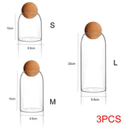 Glass storage jar with wooden lid, kitchen glass jars with lid, glass bottle container, cereal container HASHTAG