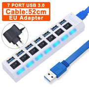 Hub USB 3.0 Hub USB 3 USB 2.0 Multi USB Splitter Adattatore di alimentazione Espansore multiplo 4/7 porte 2.0 con interruttore per accessori PC HASHTAG