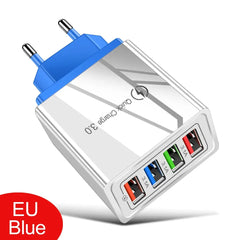 Caricatore USB 3A Carica rapida USB a 4 porte 3.0 Spina UE USA Caricatore per telefono cellulare Adattatore da muro Ricarica rapida portatile per iPhone 16 Pro HASHTAG